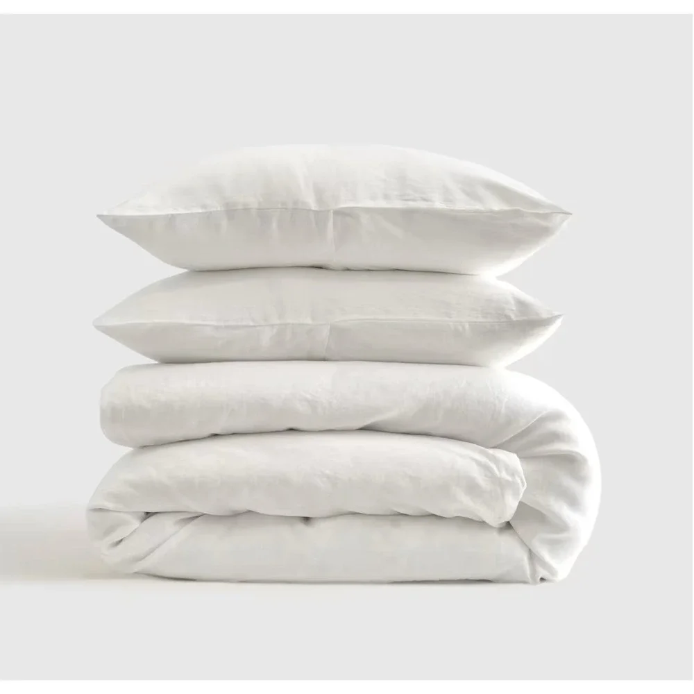 Quince European Linen Duvet Cover Set w/ Shams Full/Queen Size White